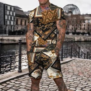 Ensemble de vêtements de sport surdimensionnés 2 pièces pour hommes, short et t-shirt en coton respirant, tenues de jogging avec impression 3D pour l'été - Product Image 6