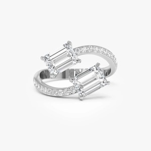 Anillo minimalista con diamantes de corte esmeralda de 2.25 quilates E-F VS, diamantes cultivados en laboratorio, oro macizo de 14 quilates, engaste de púas, para ocasiones especiales y fiestas. - Product Image 3
