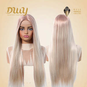 LIQUIDACIÓN: Peluca Sintética Aisha-DWY con Parte Frontal de Encaje sin Pegamento para Mujer, 28 Pulgadas de Largo, Color Rubio Rosado, Encaje Transparente - Product Image 4