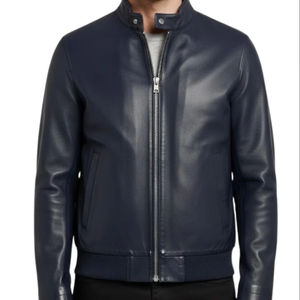 Blouson aviateur en cuir noir de qualité supérieure pour homme avec col montant et fermeture éclair intégrale - Product Image 1