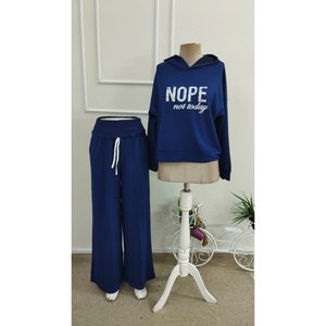 Completo due pezzi da donna a maniche lunghe con stampa '<span class=keywords><strong>Nope</strong></span>' e vita a costine, 29366 - Blu navy - Product Image 4