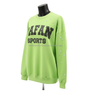 Sweat-shirt pour femme en tissu polaire vert fluo avec logo personnalisé en strass, style sportif et tendance, sweat-shirt oversize respirant pour femme - Product Image 4