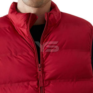 Veste d'hiver pour homme, antibactérienne, col montant, sans manches, matelassée, fermeture éclair, style décontracté chic, motif uni, logo sur le devant - Product Image 3