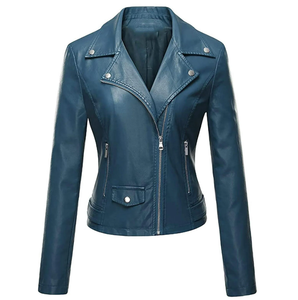 ESPRIT <b>Women's</b> Biker Style Real Leather <b>Jacket</b> Hot Sale Satin Lapel Collar Zipper Closers Breathable Viscose Lining OEM Sialkot - Product Image 1