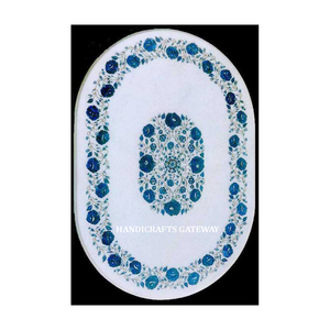 หินอ่อนสีขาวฝังโต๊ะกาแฟสำหรับตกแต่งบ้านหินอ่อนสีขาวทรงรีแบบฝังหินอ่อนสีขาวและโต๊ะทานอาหารแบบโรม - Product Image 1