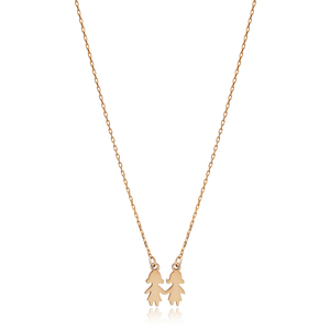 Mignon minuscule deux fille charme plaine collier en argent bijoux en gros turc 925 bijoux en argent Sterling - Product Image 6