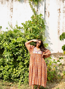 Robes imprimées à fleurs à manches longues, longueur cheville, coupe ample, prix de gros bon marché - Product Image 2