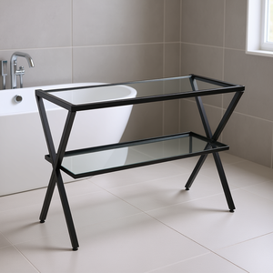 Chevalet métallique de 80 cm avec étagère en verre pour articles de bain et toilettes - Product Image 3