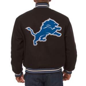 Chaqueta Letterman Personalizada Unisex de los Detroit Lions, Azul, con Cierre Completo, Chaqueta Universitaria de Béisbol, 100% Lana - Product Image 4