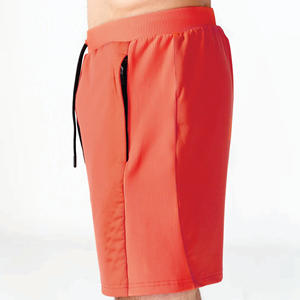 4 Way Stretch Lightweight Performance Fabric <b>Orange</b> Statement Ribbed Flex <b>Shorts</b> With Ribbed Fabric Waistband and Cuffed Hem - Product Image 4