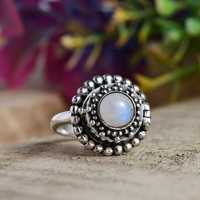Bague de Fiançailles et de Mariage de Luxe Premium pour Femme en Pierre de Lune Poisonneuse, en Argent Sterling 925, Faite à la Main, Style Antique, Sertie en clos