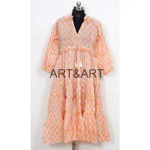 Otoño de las mujeres Vintage bohemio impresión Floral Vestido corto Casual Boho vacaciones vestidos con mangas con volantes estilo - Product Image 1