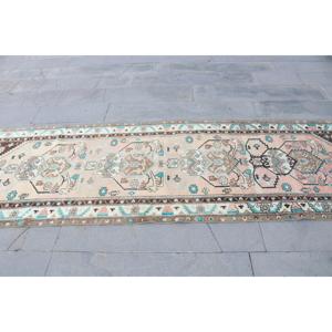 Vintage Rug, 3.3x9.8 ft Runner Rug, <b>Brown</b> Floral <b>Wool</b> Turkish Rug - Product Image 4