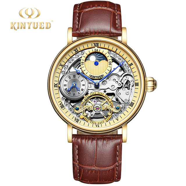 KINYUED J073 Moon Phase Automatic Mechanical Men Watch Multiple Time Zone Luminous Hands Waterproof Wrist Watch Relogio Masculin