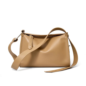 Genuine Leather Women's Shoulder Bag Crossbody Minimalist Design <b>Zip</b> Closure Tan Color Single Strap All Seasons Daily Use - Product Image 3