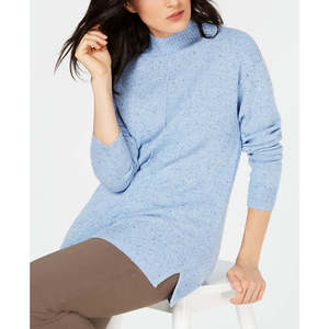 Maglione scintillante blu da donna Karen Scott, taglia grande, collo alto, silhouette ampia con spacco alla moda - Product Image 1