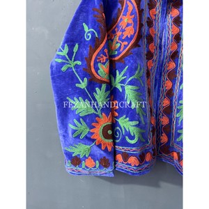 Chaqueta de terciopelo indio con bordado floral hecho a mano para mujer, Chaqueta corta de invierno con forro interior de algodón, abrigo de fiesta, estilo Hippie - Product Image 3