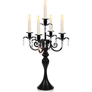 Excellent Quality Tall Black Modern Table Centerpiece Decorative 5 Arms Black Color Crystal Candelabra For Events and Party Use - Product Image 1