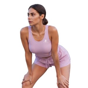 Technica Womens <b>Pink</b> Sleeveless <b>Crop</b> Tank <b>Top</b> and Drawstring Athletic Shorts Activewear Set - Product Image 5