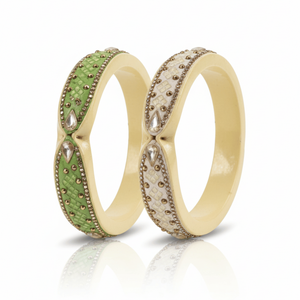 Set of 2 Green & Off-White Embellished Lac Cuff <b>Bracelets</b> Fashion Bangles - Product Image 2