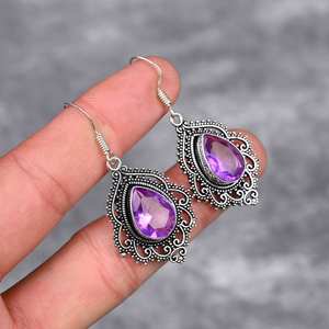 <b>Amethyst</b> <b>Earrings</b> 925 Sterling Silver Handmade Gemstone <b>Earrings</b> Jewelry Gift For Her Mother Elegant <b>Amethyst</b> Jewelry - Product Image 1