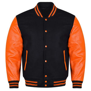 <b>Leather</b> Sleeve Varsity <b>Jacket</b> Wool Body <b>Retro</b> Letterman College Style Streetwear Outerwear Wholesale - Product Image 1