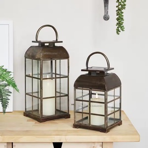 Lanterne décorative à bougie en métal enduit noir et verre de salon pour la maison et le Ramadan éclairage décor lanterne de sol - Product Image 5