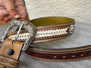 Cinturón de cuero grabado Floral occidental Tooled 100% cuero de vaca de grano completo genuino personalizado hecho a mano cinturón de vaquero de cuero genuino - Product Image 3