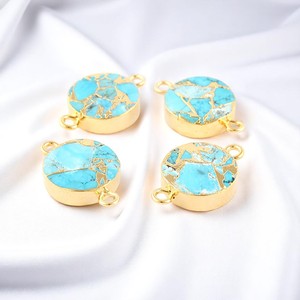 Mohave Cuivre Turquoise Pierres Précieuses Charme Connecteur Bijoux Faits à la Main Or Électrolytique Connecteurs Ronds Charmes - Product Image 2