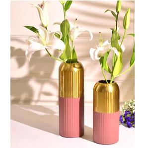 Florero de metal superventas para decoración de Mesa del hogar y la Oficina, floreros hechos a mano con acabado dorado y rosa - Product Image 1
