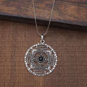 Sri Yantra <b>Black</b> Stone <b>Obsidian</b> 925 Sterling Silver Jewelry Pendant Geometric <b>Necklace</b> Unisex Accessories Rope Chain Exclusive - Product Image 4