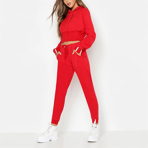 Qualité supérieure femmes deux pièces ensemble couleur unie à manches longues fermeture éclair col montant ensemble lâche sport survêtements décontractés - Product Image 5