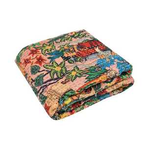 Manta Kantha hecha a mano, colcha acolchada de algodón orgánico, Reversible, Vintage, de gran tamaño, Gudari antiguo - Product Image 2