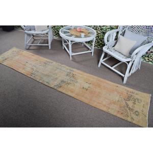 1.8x9 ft Runner Turkish Rug, Vintage Rug, <b>Brown</b> Yellow Animal Print <b>Wool</b> Rug - Product Image 4