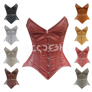 Corset Overbust Premium en PVC à Motif Croco Bourgogne pour Femme, Style Gothique Punk, Haut Bustier Effet Peau de Croco pour Club - Product Image 3