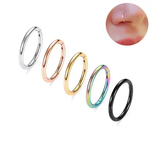 Ear Piercing Stainless Steel Body Piercing Jewelry Hinged Segment Nose Clicker Hoop Rings