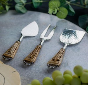 Gran oferta, juego de queso con mango tejido de caña de diseño martillado de 3 piezas, restaurante, Hotel, hogar, Navidad - Product Image 2