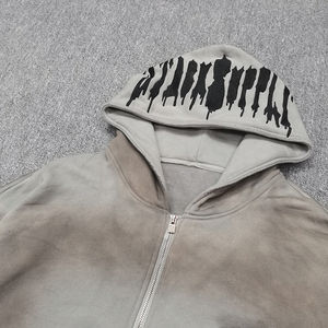 Sudadera con Capucha Extra Grande para Hombre, Estilo Holgado, Bordado Personalizado de Alta Calidad, Diseño de Letras con Parches, Lavado Ácido, Efecto Desgastado - Product Image 3