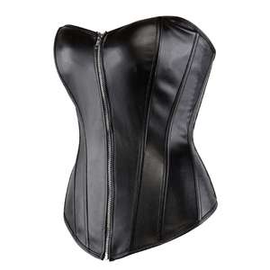 2025 Latest Wholesale <b>Women</b> Steampunk Black Leather <b>Corset</b> Over Bust Bustier Steel Boned Front Zip up Gothic Lace up <b>Corset</b> Top - Product Image 2