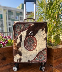 Bolsas de equipaje de cuero de vaca hechas a mano Real, bolsa de carrito de cuero de piel con múltiples usos, Maleta de viaje Unisex de gran tamaño multiusos - Product Image 1