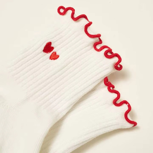 Custom <b>Grip</b> Logo Embroidered Double Heart Design Ruffle Cuff Anti-slip Cotton <b>Sock</b> for Yoga Pilates Gym Vietnam Factory - Product Image 4
