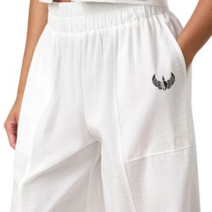 Womens Neutral Wide Leg Palazzo Trousers Elastic Waist Relaxed Fit Resort Wear Casual Fashion Pants for Women - Product Image 5