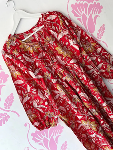 Robe mi-longue imprimée en blocs écologique et lavable Mini robe de soirée longue à imprimé floral et à col profond avec ficelle pour le printemps - Product Image 5