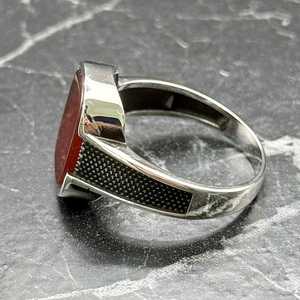 Minimal Modern Masculine Sterling <b>Silver</b> Agate <b>Ring</b> for <b>Men</b> Red Stone Band As Engagement Gift for Husband Boyfriend - Product Image 4