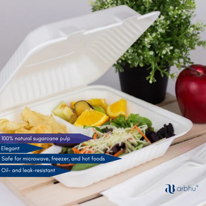 <b>Lunch</b> <b>Box</b> 100 Percent Biodegradable Bagasse Clamshell Microwave Safe Vessel for Gourmet Food Delivery - Product Image 2