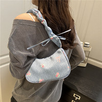 Nouveau Sac à Bandoulière en Jean à Motif Floral Adorable avec Nœud et Détail Plissé – Sac à Main Décontracté pour Femme pour le Quotidien
