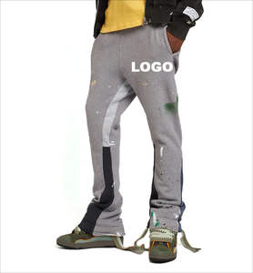 Vêtements personnalisés pantalons de survêtement évasés décontractés à taille élastique avec éclaboussures de peinture pantalons de survêtement évasés empilés pour hommes - Product Image 1