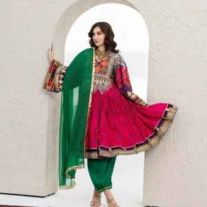 2025 traditionnel afghan Kuchi Festival robe femmes à la main motif brodé naturel longueur au sol ceinture réfléchissant pachtoun - Product Image 4