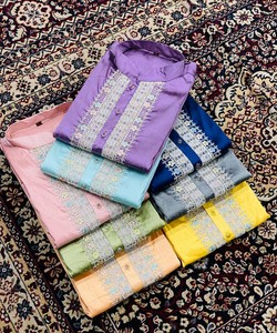 MODERNO BANGLORI SEDA LISA TRABAJO HOMBRE KURTA PAYJAMA PIJAMA Bandhgala Sherwani - Product Image 4