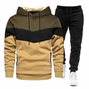 Ensemble de survêtement slim pour homme, sweat à capuche et pantalon, couleur unie, imprimé, léger, respirant, polyester/coton, vêtements de sport décontractés - Product Image 5